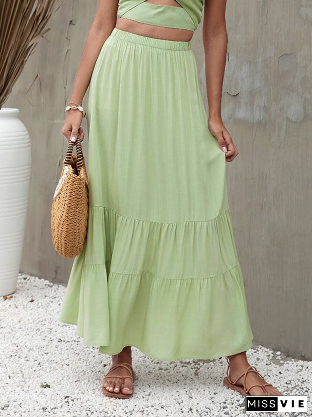 Beach Solid Color Ruffled Skirt