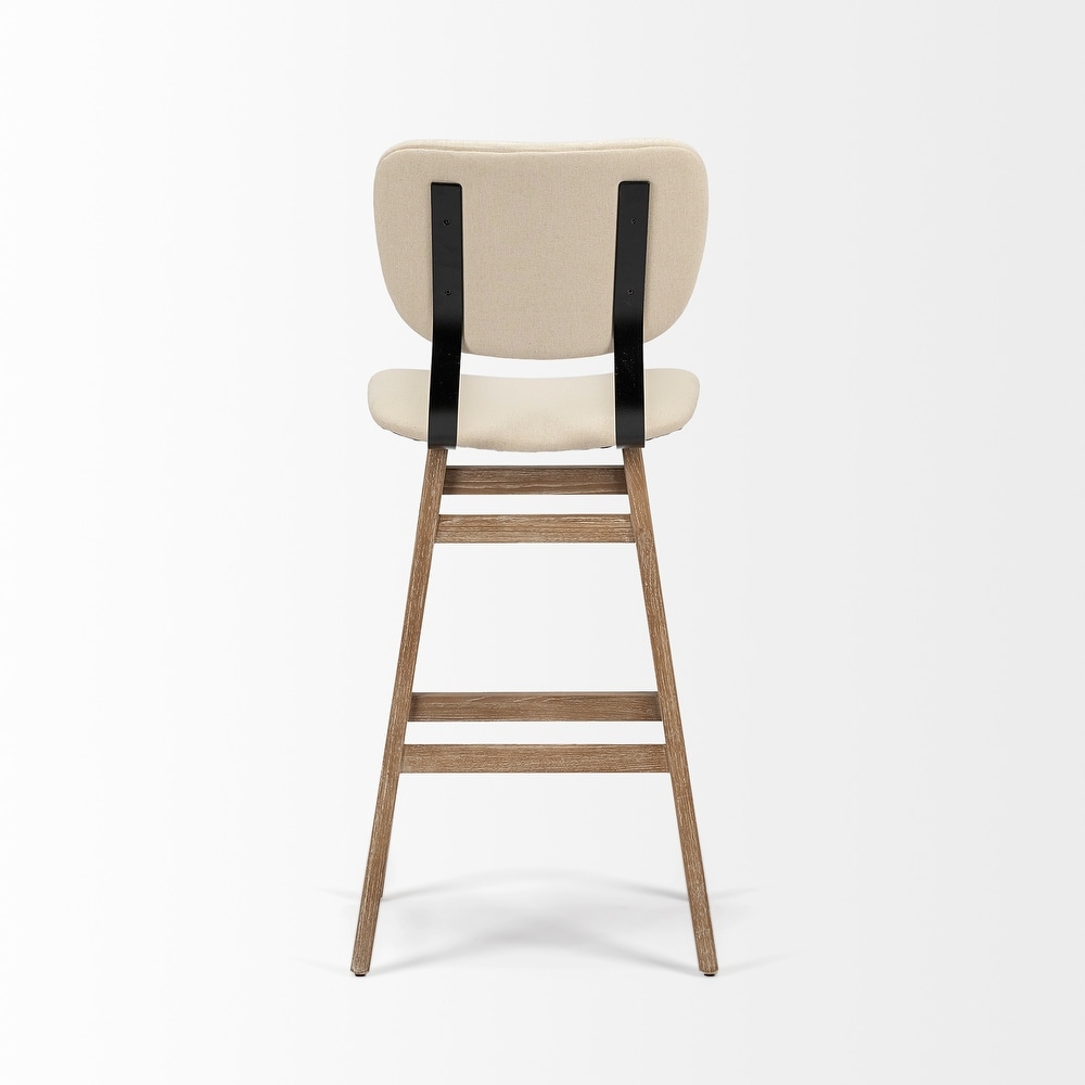 Haden Cream Fabric Seat with Brown Solid Wood Frame Bar Stool