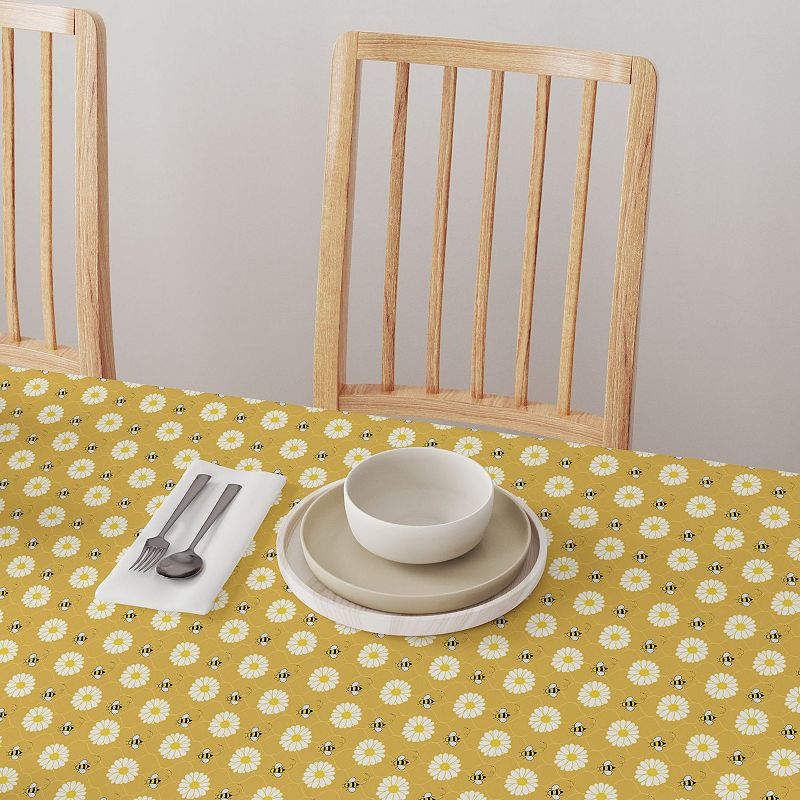 Square Tablecloth， 100% Polyester， 70x70， Bumble Bees and Daisies