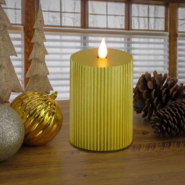 Hgtv Home Collection Georgetown Real Motion Flameless Candle With Remote Gold With Warm White Led Lights Battery Powered 7 In