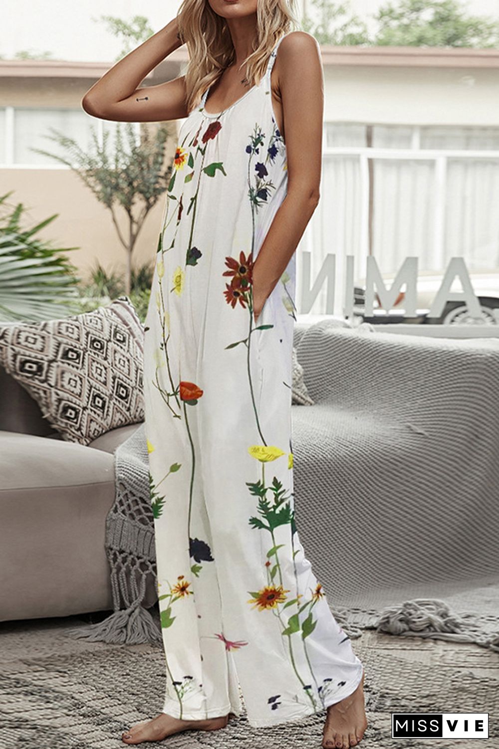 Print Long Pants Loose Jumpsuit Wholesale