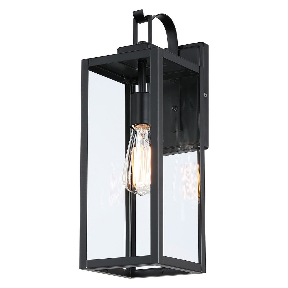 2 pack 17.7 in. 1 Light Matte Black Outdoor Wall Lantern Sconce with Clear Glass（Dusk to Dawn could be chosen）