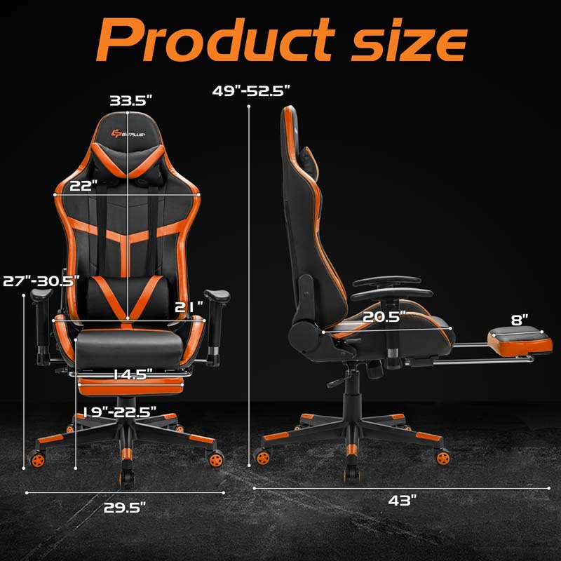 Computer Gaming Chair, Ergonomic High Back Massage Racing Chair, Swivel Office Chair with Footrest & Adjustable Armrests