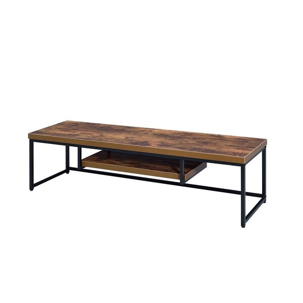 47 inch Industrial Oak Top TV Stand with Metal Sled Base and Storage Space