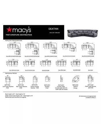 Furniture Dextan Leather 5-Pc. Sectional with 3 Power Recliners