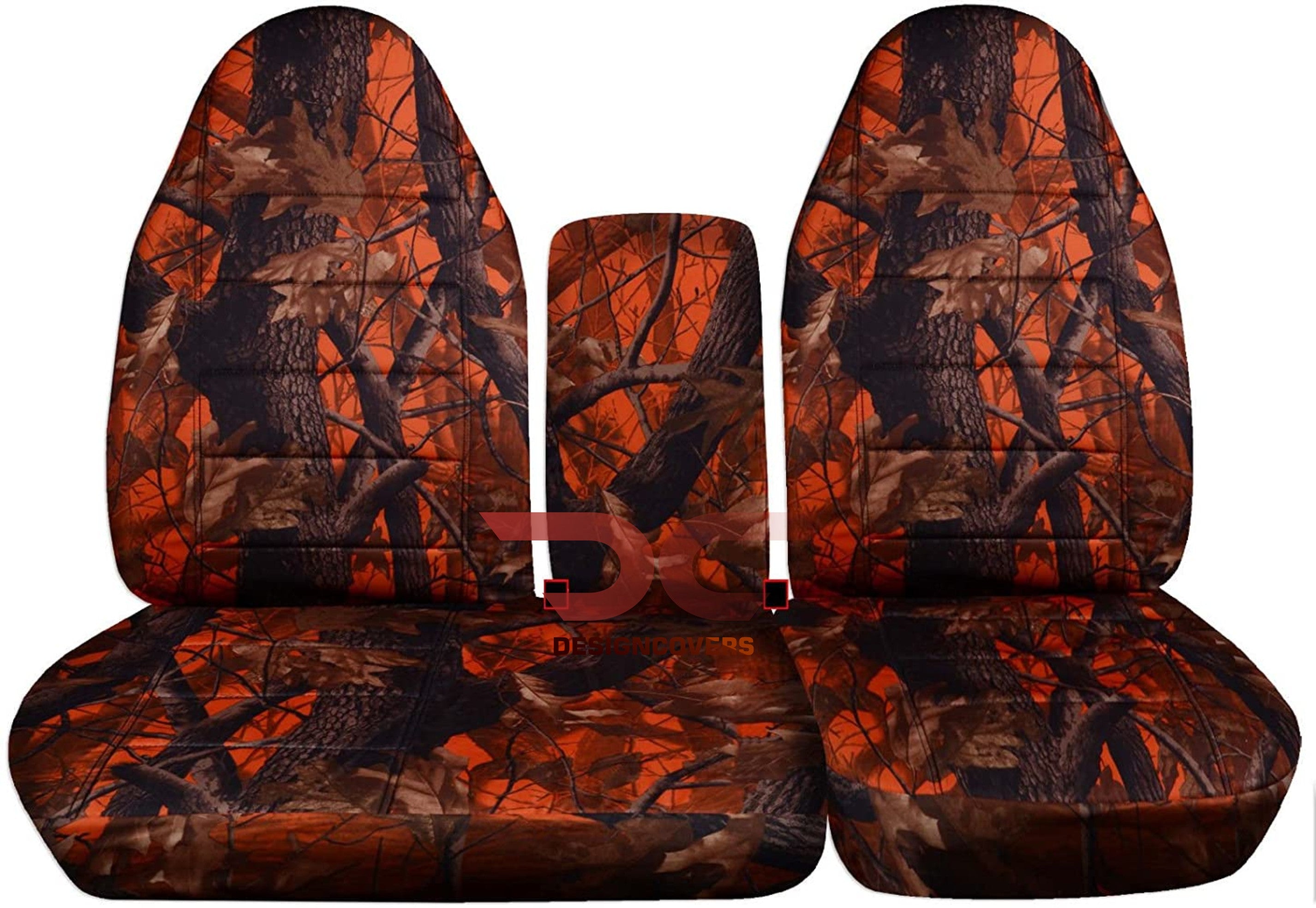 T396-Designcovers Compatible with 1997-2000 Ford F-150 Camouflage Truck Seat Covers (Front 40/60 Split Bench) with Molded Headrests，Opening Console:Orange Real Tree