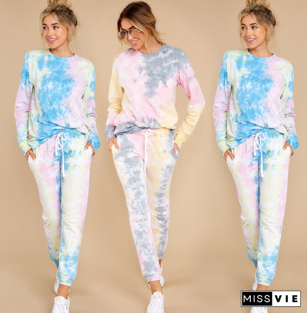 Autumn Tie-dye Printed Long Sleeve T-shirt Pants Two-piece Set