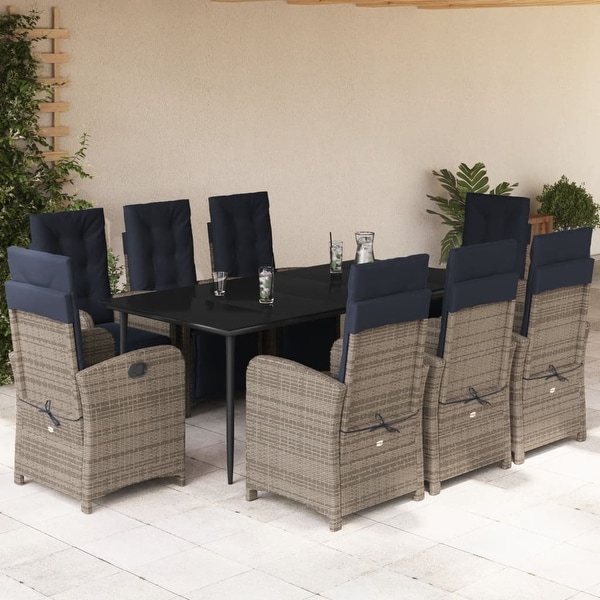 vidaXL 9 Piece Patio Dining Set with Cushions Gray Poly Rattan