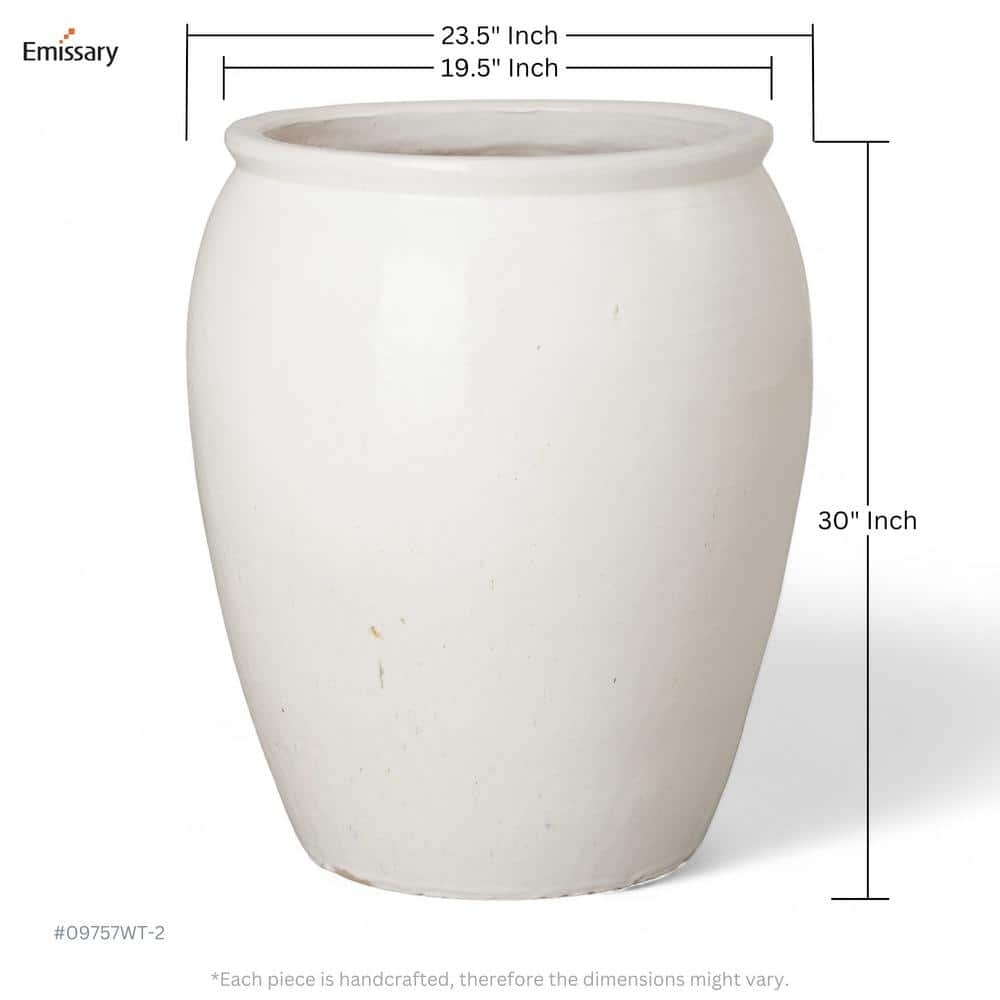 Emissary Tall 23.5 in. L x 30 in. H White Ceramic Round Planter with Drainage Hole 09757WT-2