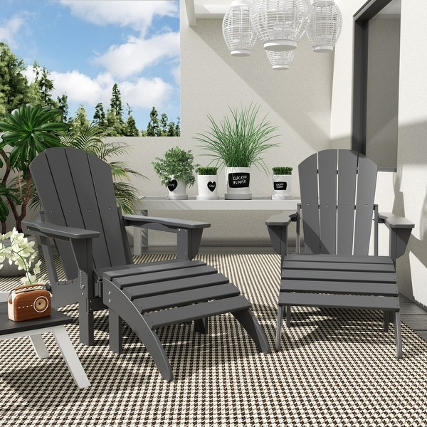 Polytrends Laguna Hdpe All Weather Outdoor Patio Foldable Adirondack Chairs With Ottomans (5Piece Set)