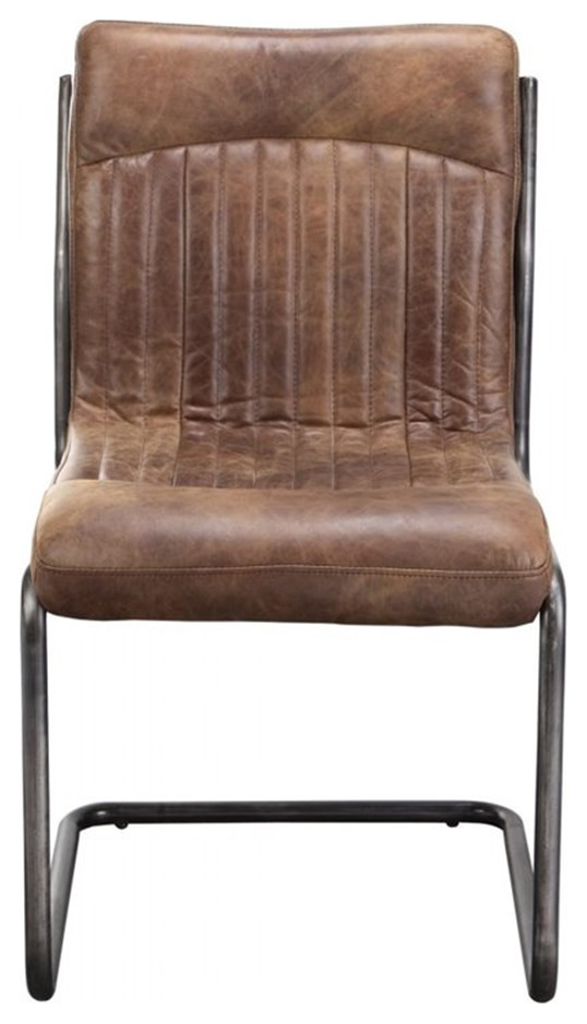 Pemberly Row 20.5 quotLeather  ampIron Armless Dining Chair in Brown (Set of 2)   Industrial   Dining Chairs   by Homesquare  Houzz