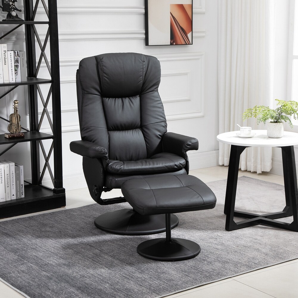 HOMCOM Recliner and Ottoman with Wrapped Base  Swivel PU Leather Reclining Chair with Footrest for Living Room