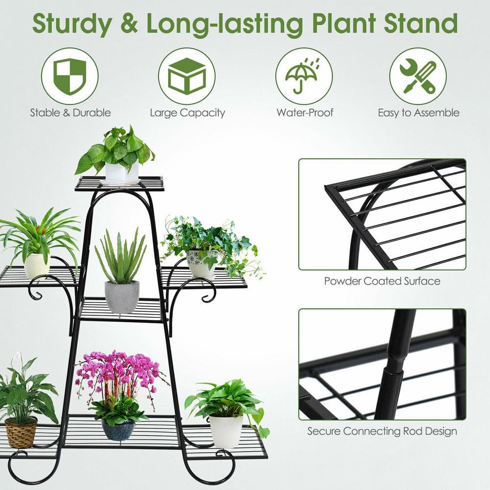 Gymax 32.5 in. Indoor/Outdoor Metal Plant Stand Shelf Multilayer Potted Display Rack Patio Garden (7-Tiered) GYM06243