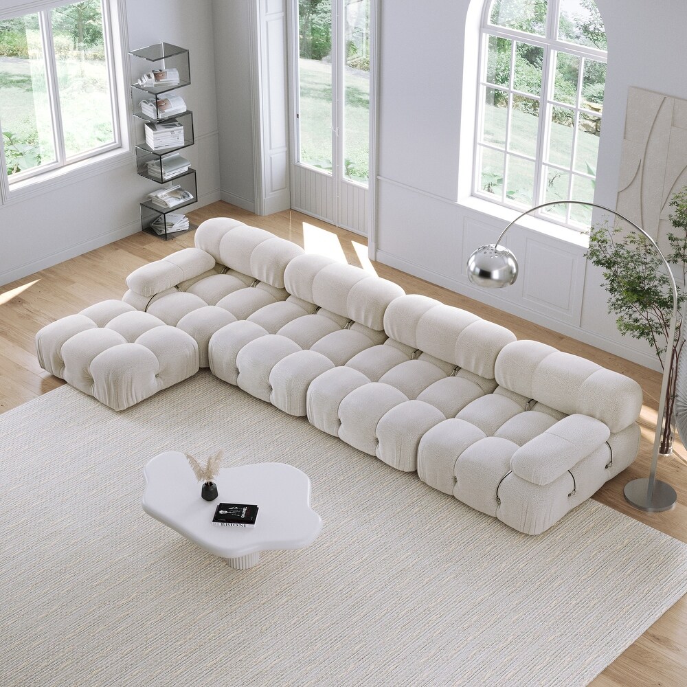 JASIWAY L shaped 5 Piece Velvet Upholstered Sectional Sofa