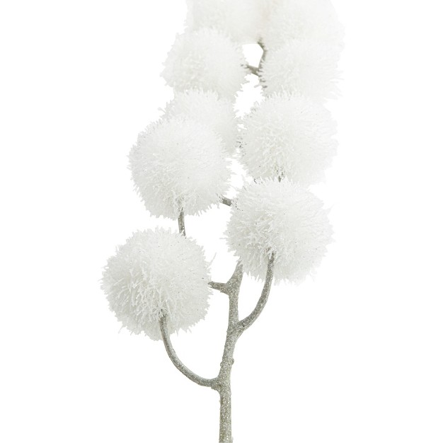 White Glittered Pom Pom Artificial Christmas Spray