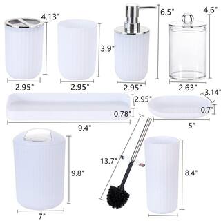 Dracelo 8-Piece Bathroom Accessory Set with Toothbrush HolderCupSoap DishDispenserToilet BrushTrash CanJarTray in. White B0B3WSSSSW