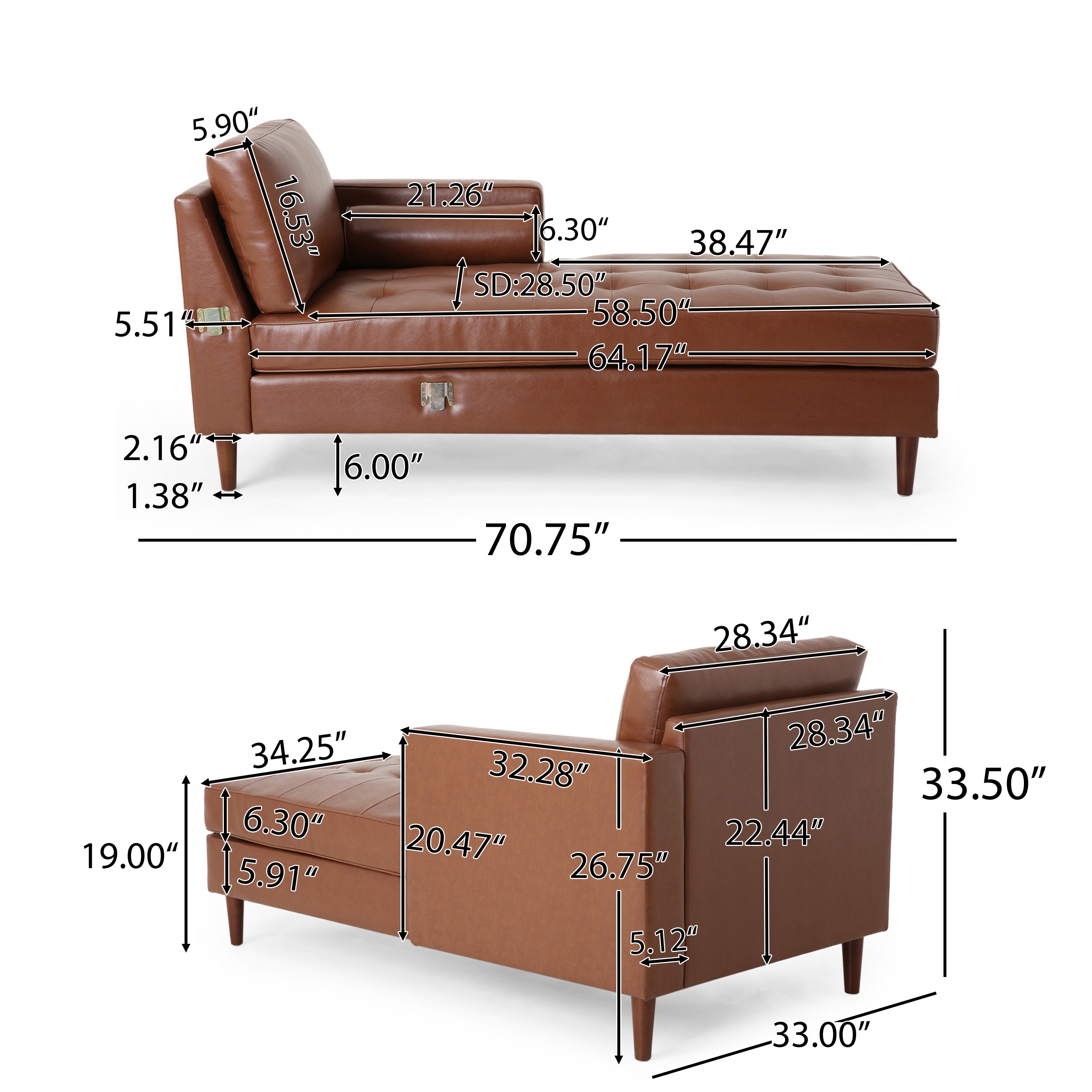 Lockbourne Contemporary Tufted Upholstered Chaise Sectional