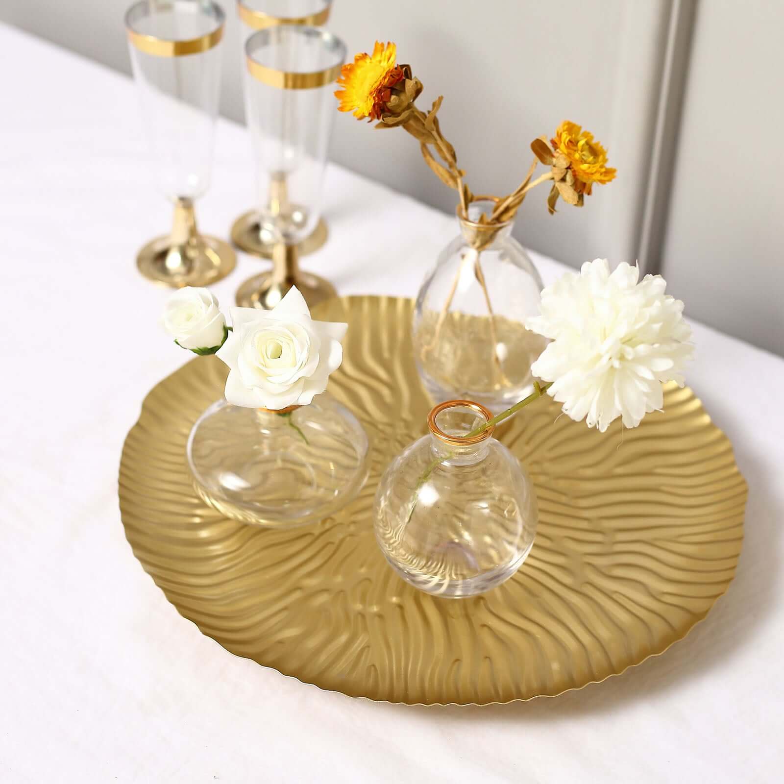 Gold Wavy Hairpin Leg Metal Serving Tray Dessert Display, Pedestal Wedding Cake Cupcake Stand Centerpiece 12