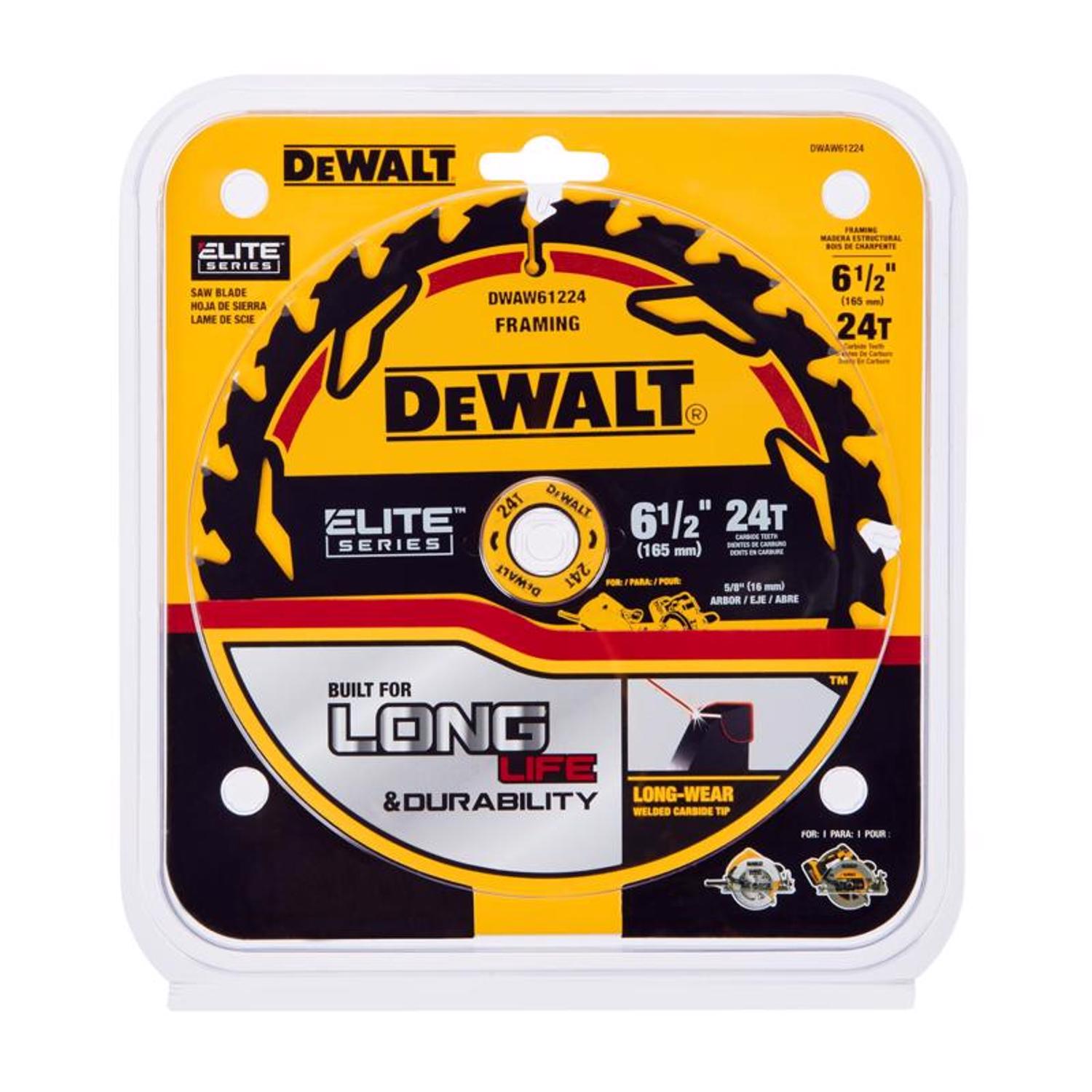 DW Elite Series 6-1/2 in. D X 5/8 in. Carbide Circular Saw Blade 24 teeth 1 pk