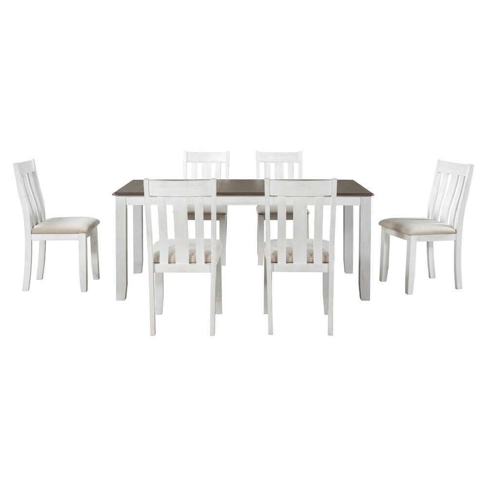 7 Piece Wooden Dining Table Set with Extendable Table and 6 Chairs