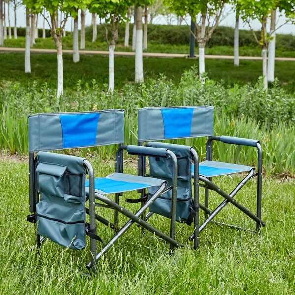 2piece Padded Folding Outdoor Chair with Storage Pockets，Lightweight Oversized Directors Chair for indoor