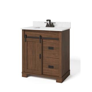 Glacier Bay Brindley 30 in.W x 21 in. D x 34.5 H Barn Door Bath Vanity in Dark Walnut with Engineered Stone Top HDBD30VJ