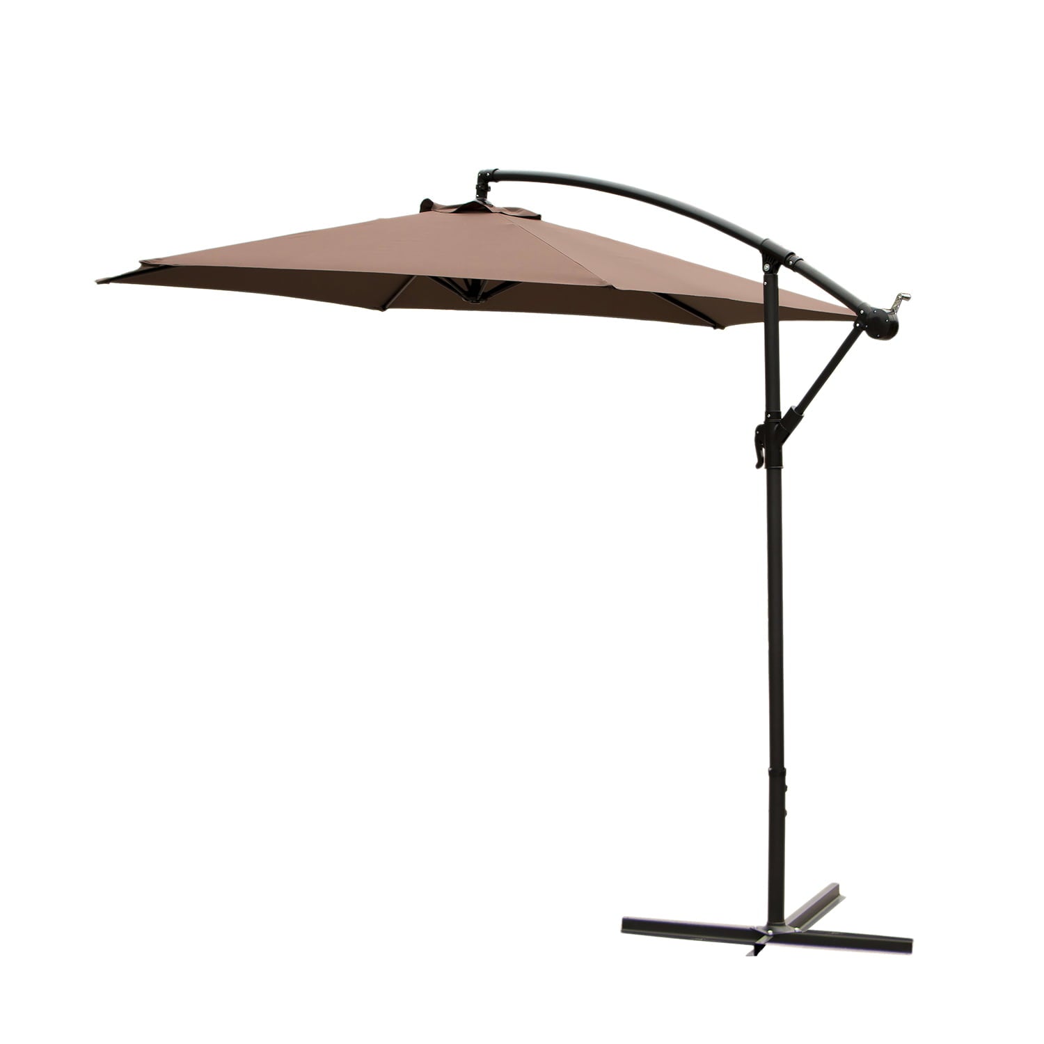 10-Foot Outdoor Patio Sun Umbrella, Outdoor Market Table Adjustable Umbrella Beach Shade Hanging Awning Offset Crank Ribbed, Brown