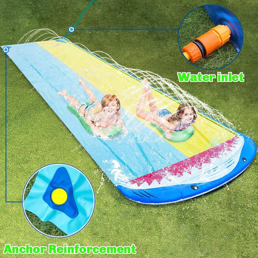 Lavinya Unique Double Lane Slip Water Slide for Kids with 2 Bodyboards, Summer Water Slide Toy for Garden Water Play 16 Ft