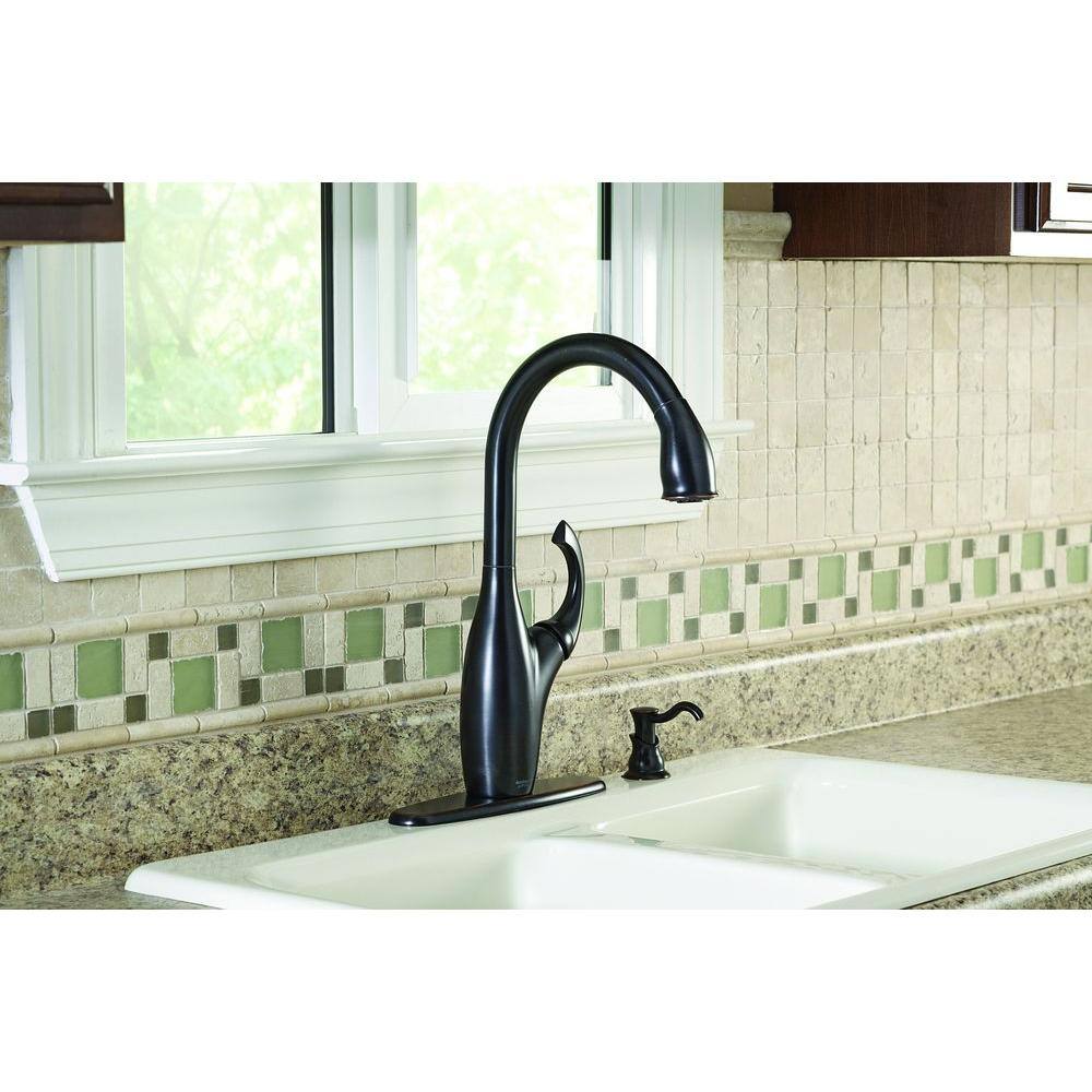 Glacier Bay Contemporary Single-Handle Pull-Down Sprayer Kitchen Faucet with Soap Dispenser in Bronze HD65710N-B8427D