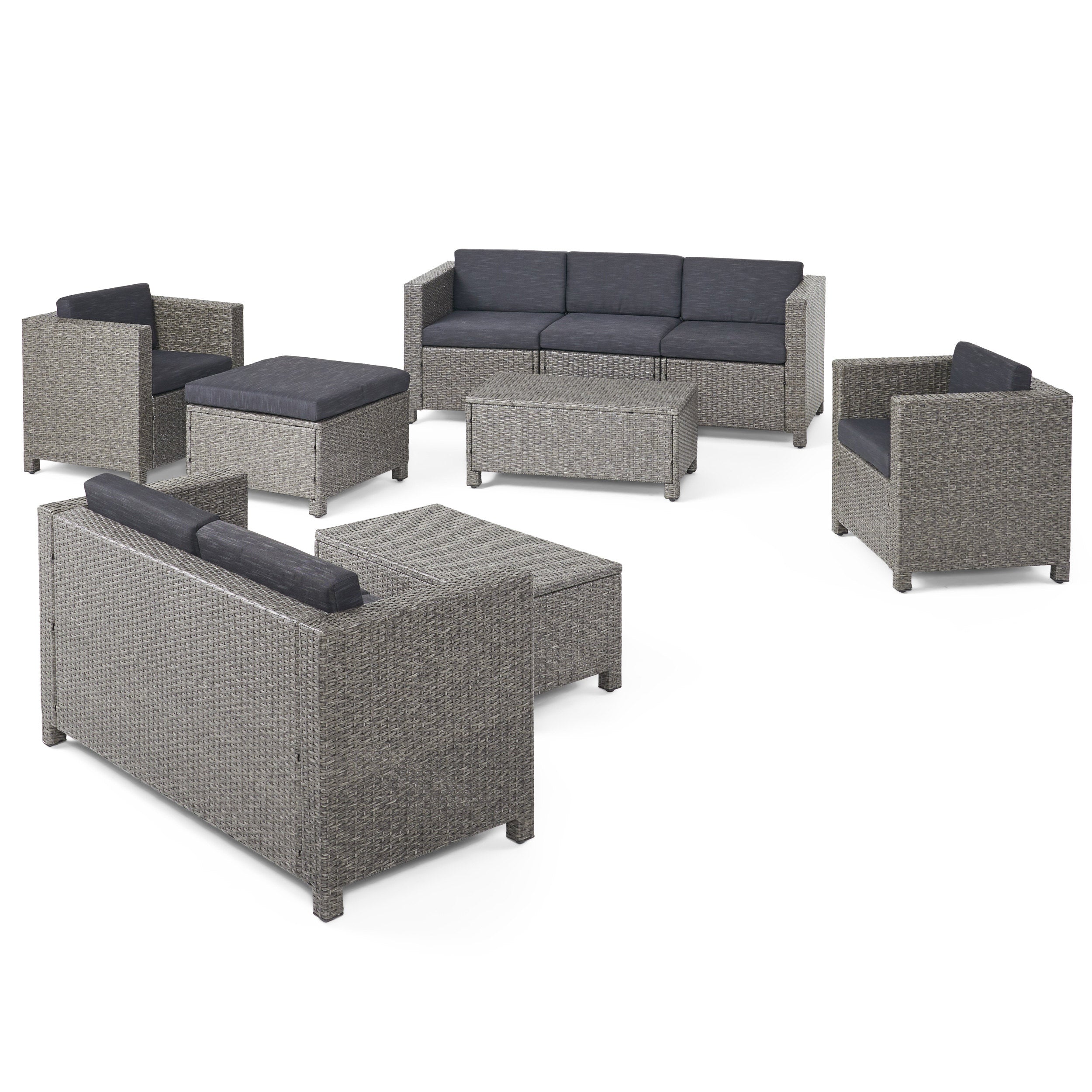 Budva 9pc Outdoor Wicker Sectional Sofa Set w/ Cushions