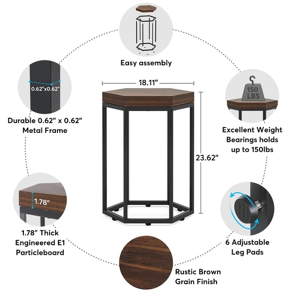 19-in Industrial End Table with Hexagon Wooden top