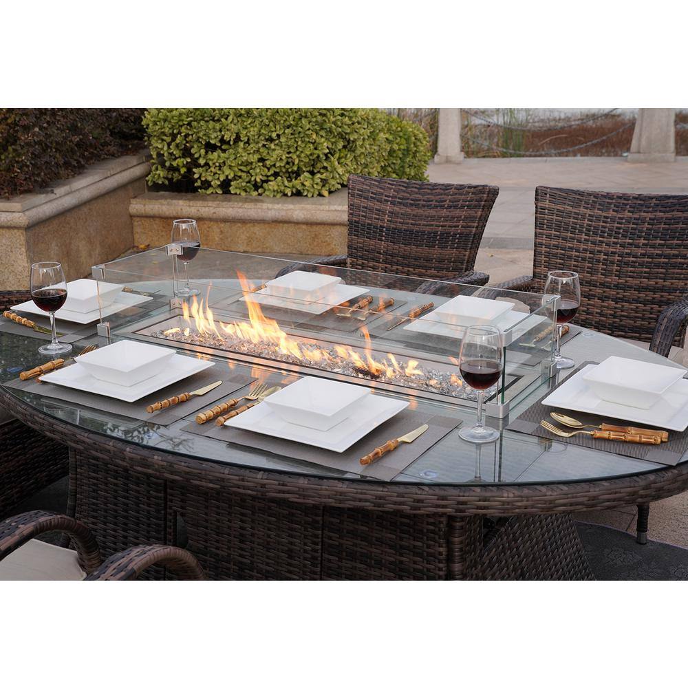 DIRECT WICKER Turnbury 47 in. x 71 in. Propane Oval Wicker Gas Fire Pit Table with Tempered Glass Surround PAG-1106-Oval-Table