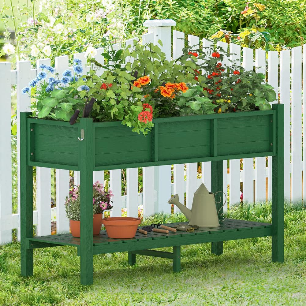 LUE BONA 48in.x18in.x30in.Raised Planter Boxes， Elevated Plastic Garden Bed Stand for Backyard， Patio， Balcony-Green DPTHD230022-9