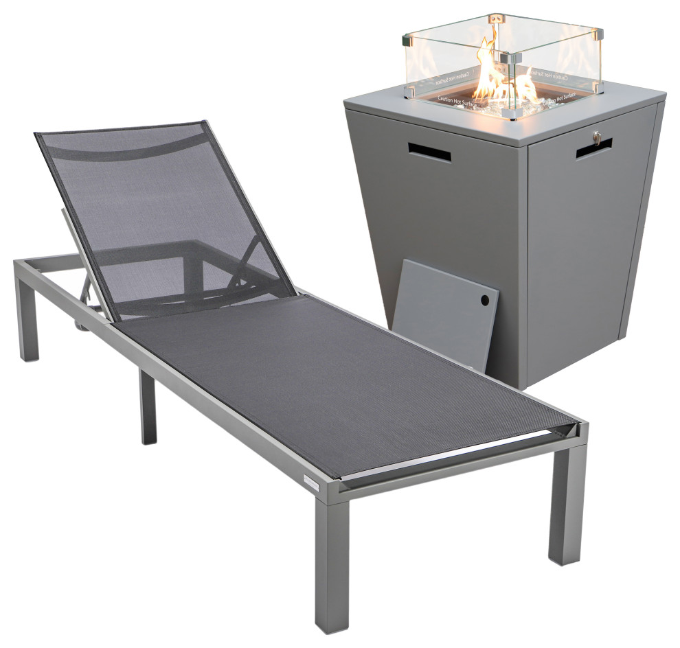 LeisureMod Marlin Gray Patio Chaise Lounge Chair with Fire Pit Table   Transitional   Outdoor Lounge Sets   by LeisureMod  Houzz