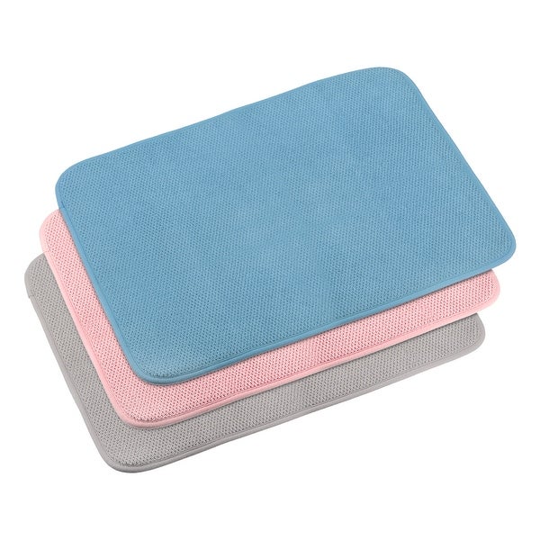 3pcs Microfiber Absorbent Dish Drying Mat for Countertop-Blue/Grey/Pink Red - Blue/Grey/Pink