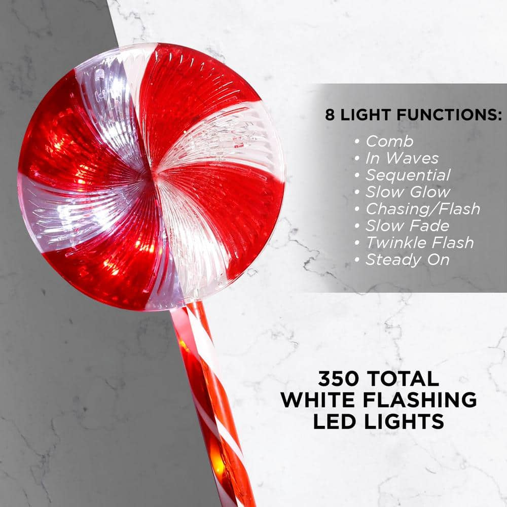 Alpine Corporation 28 in. Tall Candy Cane Pathway with Red and White LED Lights, Set of 3 COR114T-3