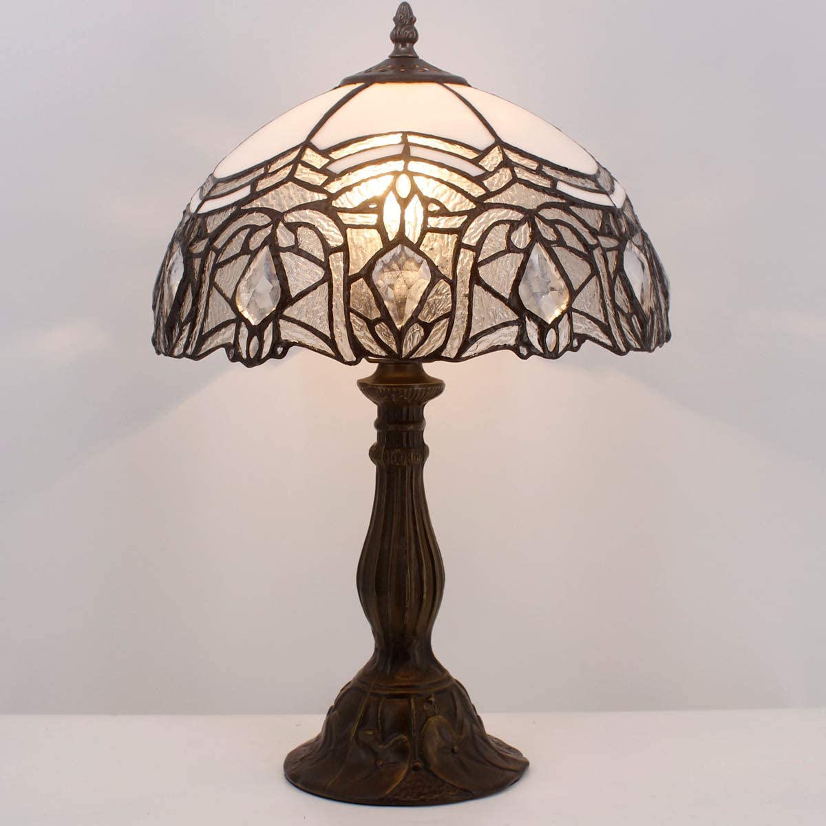 Tiffany Lamp Stained Galss Crystal Style Table Desk Reading Light W12H18 Inch Tall S508W WERFACTORY LAMPS Parent Friend Kid Lover Living Room Bedroom Study Office Coffee Bar Bedside Desk Antique Gifts