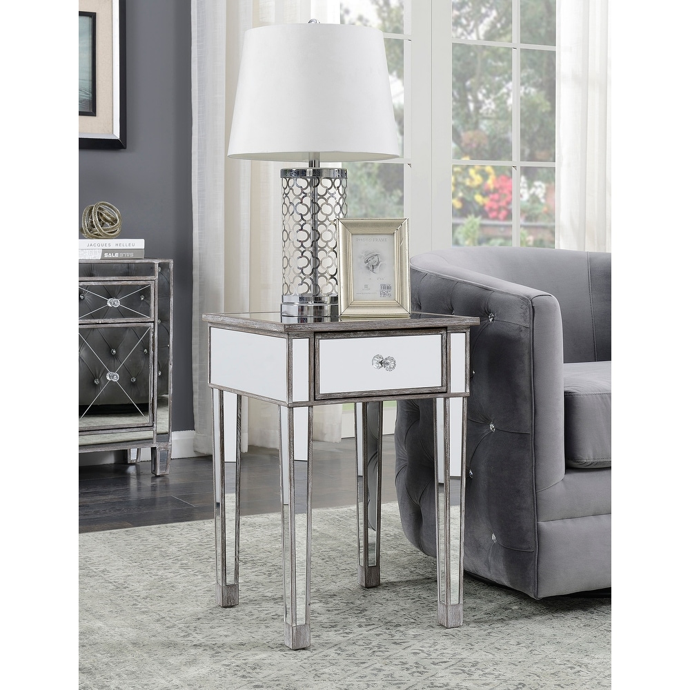 Convenience Concepts Gold Coast Mirrored 1 Drawer End Table