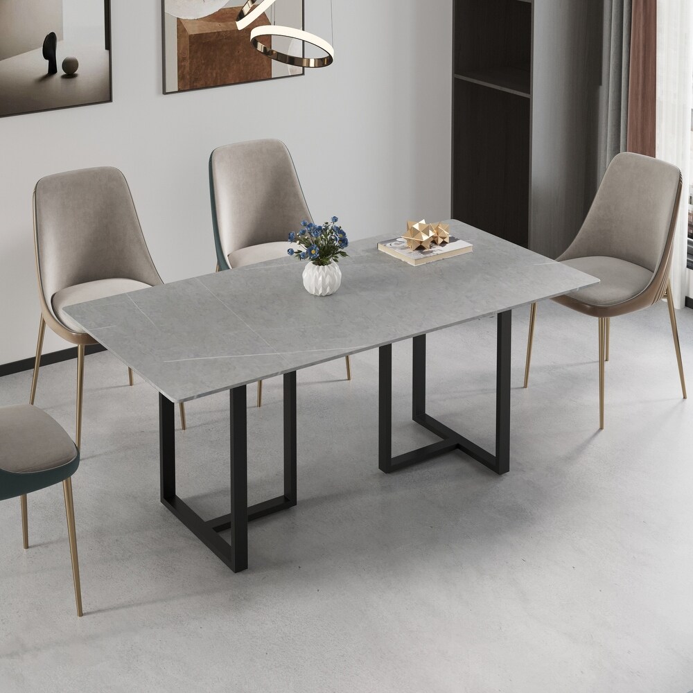 71L x 35W Modern Grey Rectangular Marble Dining Table with Steel Legs