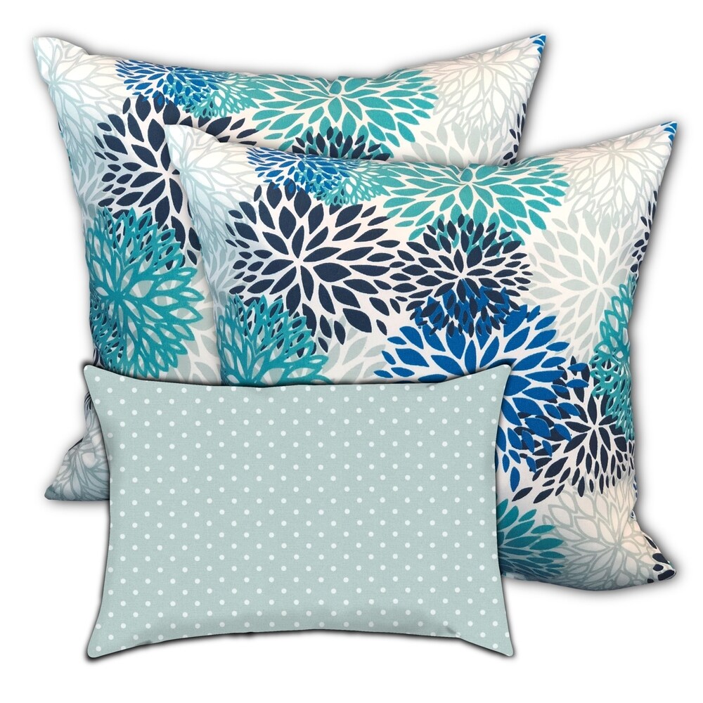 Powder Blue Skies Indoor/Outdoor Pillow  Set of 2 Large   1 Lumbar Pillow  Blue  Seafoam  Aqua