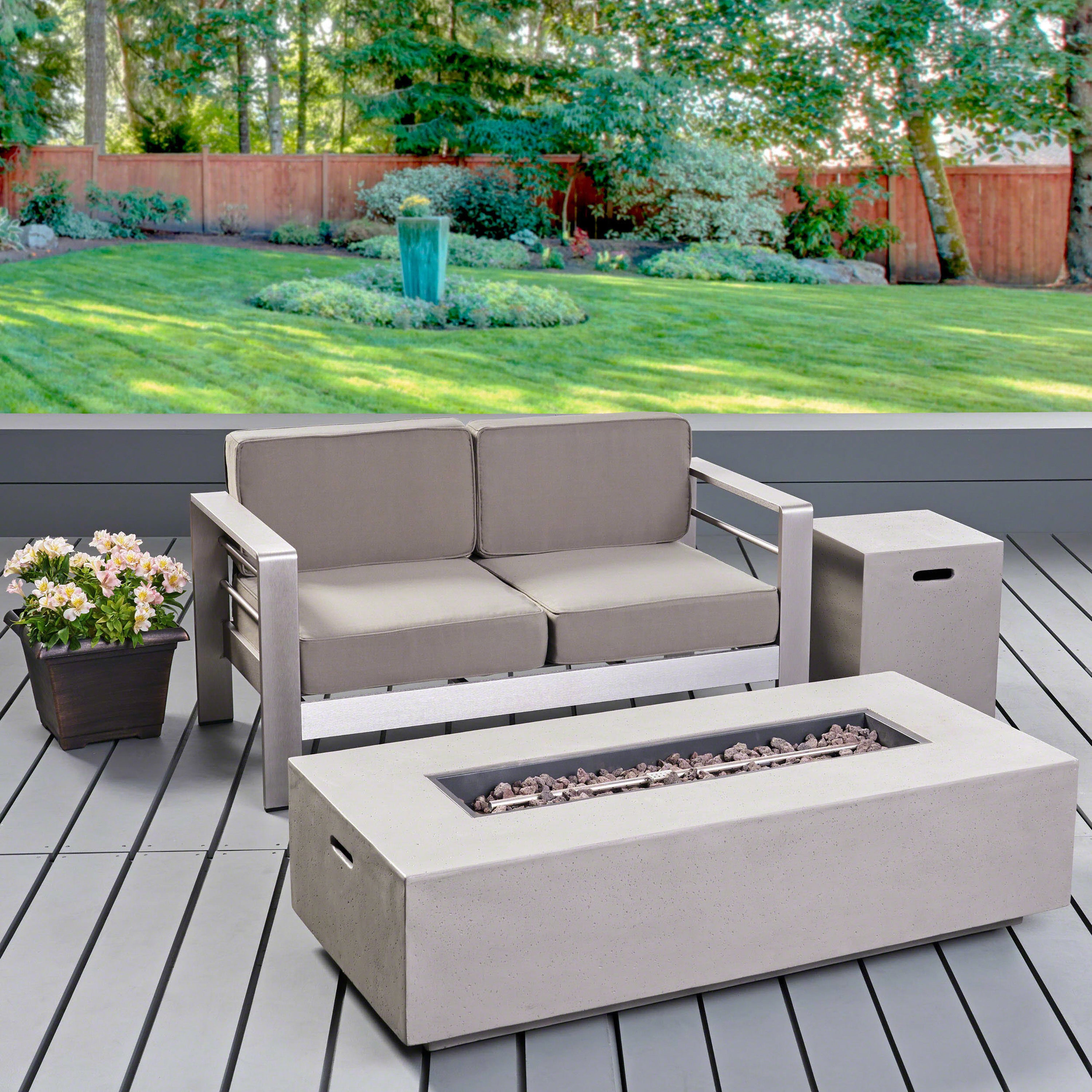 Danae Coral Outdoor Loveseat and Fire Pit Set