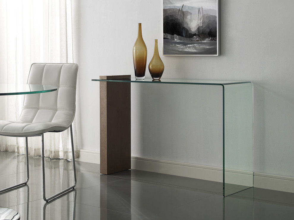 Casabianca Home Buono Walnut Veneer With Glass Console Table   Contemporary   Console Tables   by Massiano  Houzz