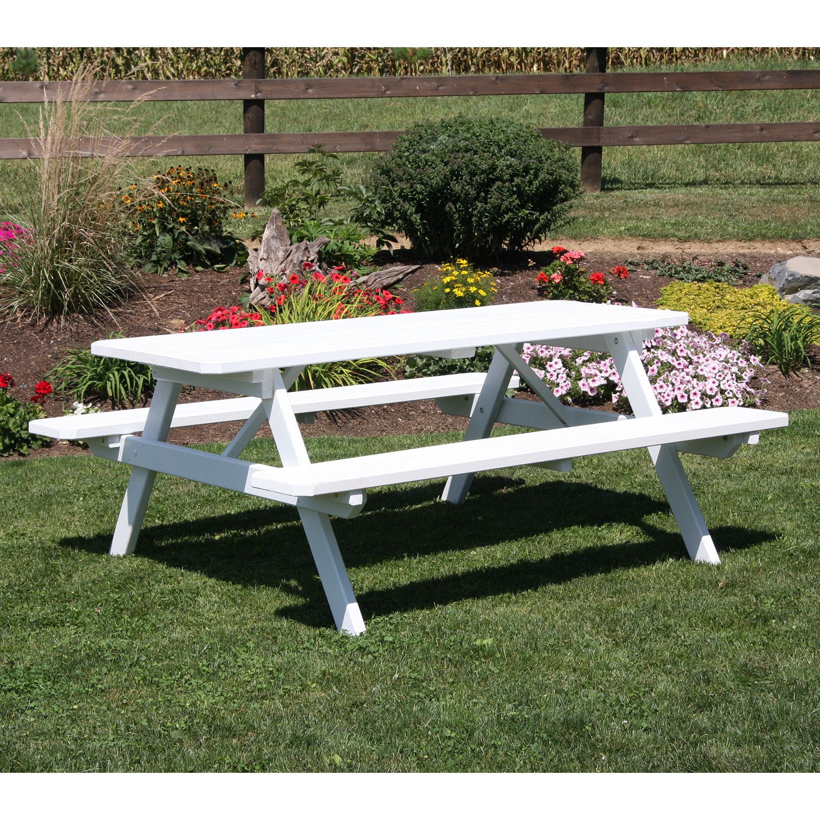 A andamp; L Furniture Yellow Pine Picnic Table with Attached Benches