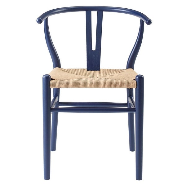 Novato Mid Century Modern Curved Blue Wooden Arm Dining Chair