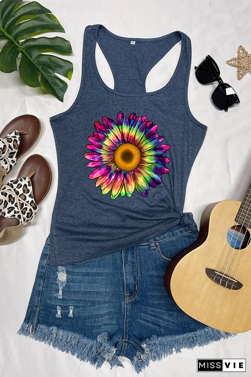 Tie Dye Sunflower Sleeveless Tank Top Wholesale