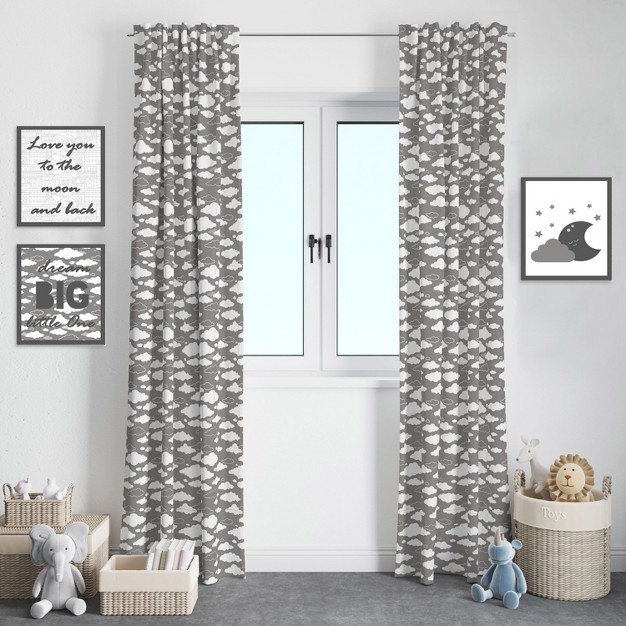 Bacati Clouds In The City Grey Clouds Cotton Printed Single Window Curtain Panel