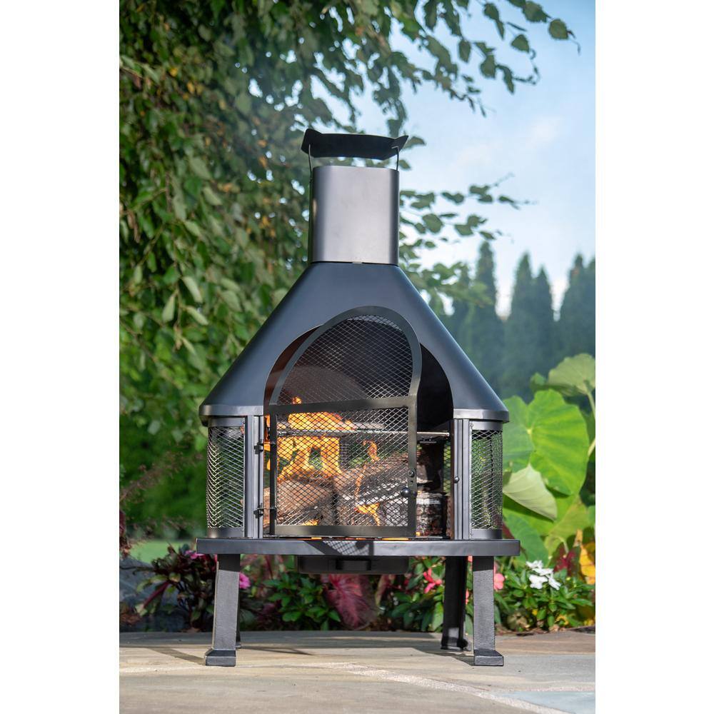 Endless Summer 45 in. H Steel Wood Burning Outdoor Fireplace with Chimney and Included Wood Grate and Cooking Grate WAF1013C