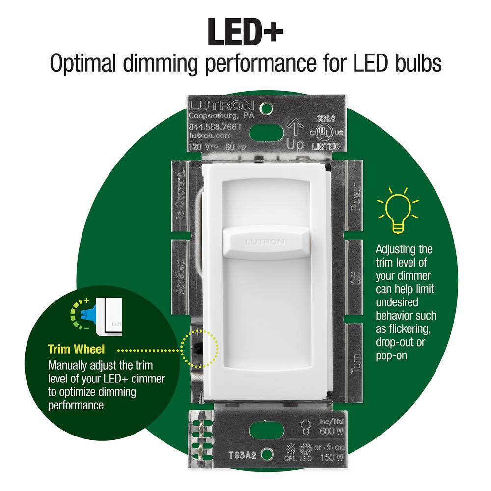 Lutron Skylark Contour Slide LED+ Dimmer Switch for LED and Incandescent Bulbs 150-WattSingle-Pole White (CTCL-150H-WH) CTCL-150H-WH