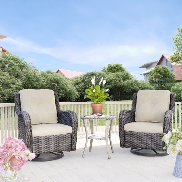 Cozywor 3Piece Wicker Patio Swivel Outdoor Rocking Chair Set