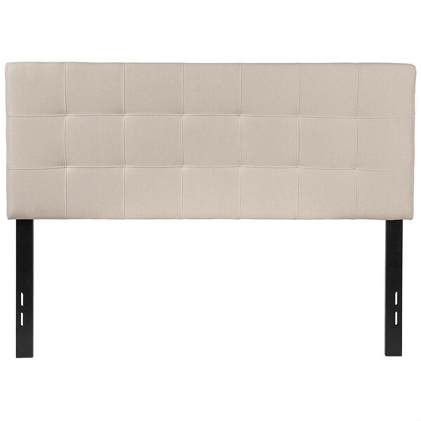 Full size Beige Taupe Fabric Box-Stitch Upholstered Headboard - - 30668006